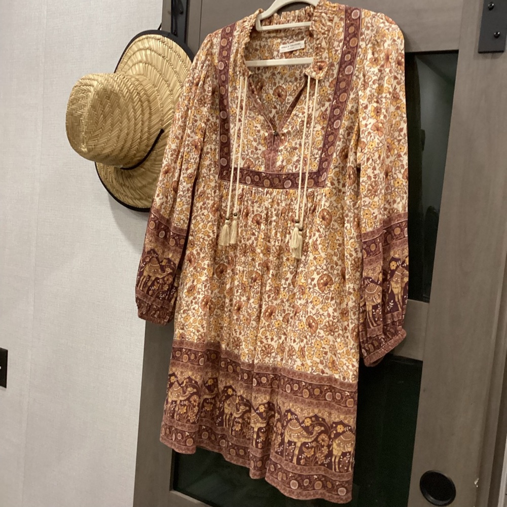 SPELL and the Gypsy Sundown Mini Dress in Spice Print Dress in Yellow and Brown